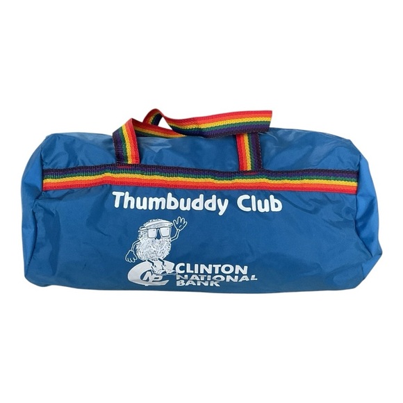 Vintage Thumbuddy Club Duffel Bag – Clinton National Bank Promo Rainbow Strap - Picture 2 of 6